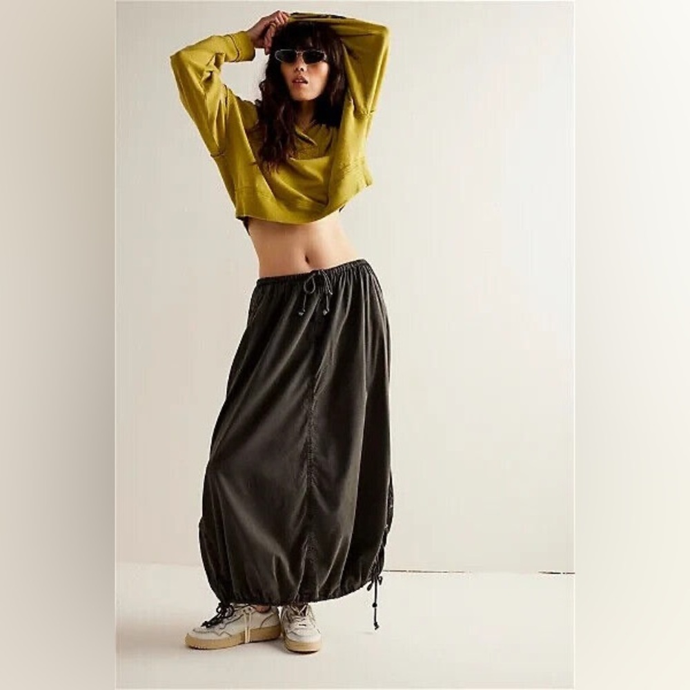 Free People We The Free Love Again Hoodie Cropped Top in Avocado Oil - Picture 4 of 10